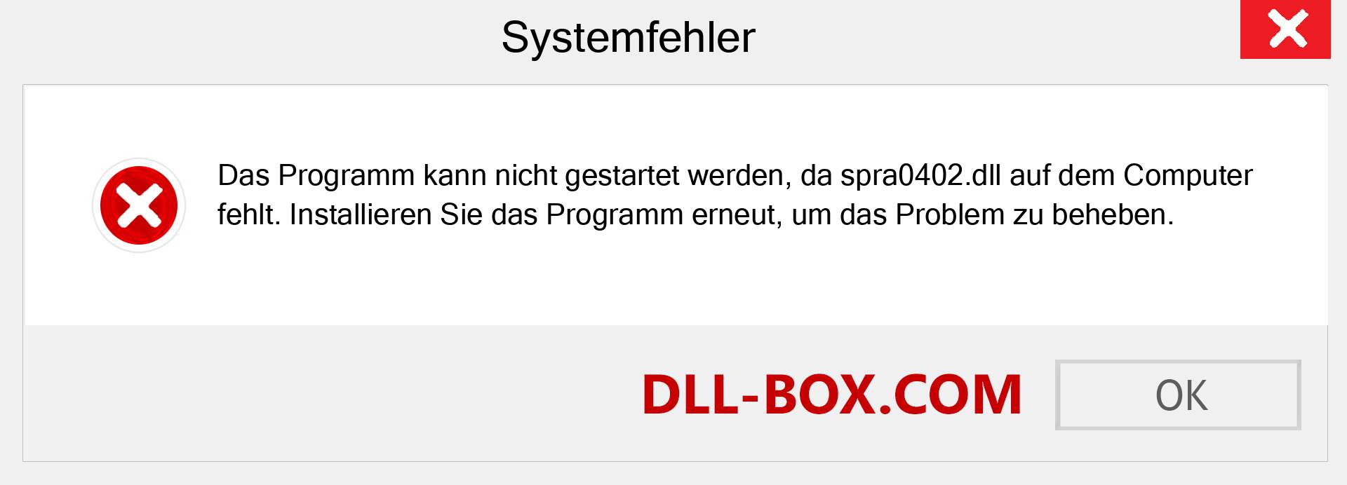 spra0402.dll-Datei fehlt?. Download für Windows 7, 8, 10 - Fix spra0402 dll Missing Error unter Windows, Fotos, Bildern